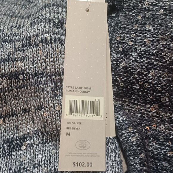 Laura Ashley Cardigan Size Medium Silver and Black Sequin Open Front NWT $102RTL - Picture 8 of 9